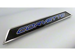 Door Sill Plates with Corvette Style Insert; Blue Carbon Fiber (20-26 Corvette C8)
