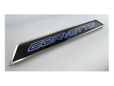 Door Sill Plates with Corvette Style Insert; Blue Carbon Fiber (20-24 Corvette C8)