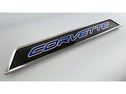 Door Sill Plates with Corvette Style Insert; Blue Carbon Fiber (20-24 Corvette C8)