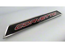 Door Sill Plates with Corvette Style Insert; Red Carbon Fiber (20-25 Corvette C8)