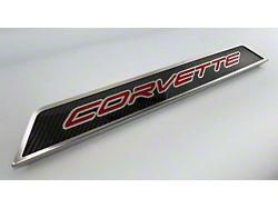 Door Sill Plates with Corvette Style Insert; Red Carbon Fiber (20-24 Corvette C8)