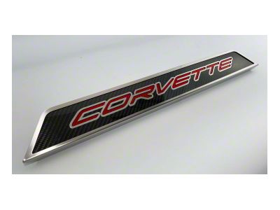 Door Sill Plates with Corvette Style Insert; Red Carbon Fiber (20-24 Corvette C8)