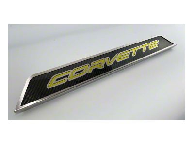 Door Sill Plates with Corvette Style Insert; Yellow Carbon Fiber (20-24 Corvette C8)