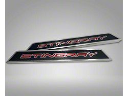 Door Sill Plates with Stingray Style Insert; Blue Carbon Fiber (20-26 Corvette C8)