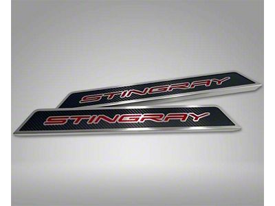 Door Sill Plates with Stingray Style Insert; White Carbon Fiber (20-25 Corvette C8)