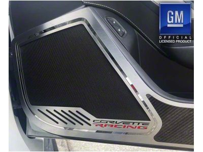 Door Speaker Trim Rings with Corvette Racing Lettering; Stainless Steel (14-19 Corvette C7 Stingray)