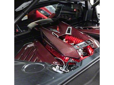 Engine and Bay Panel Covers; Red Carbon Fiber (23-25 Corvette C8 Z06 Coupe)
