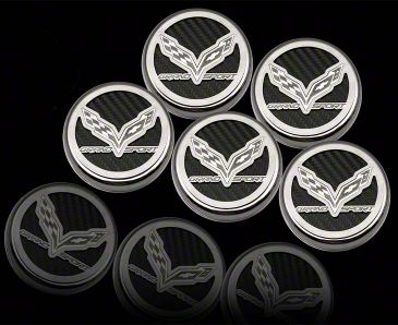 West Coast Corvette C7 Crossed Flags Valve Stem Caps - Chrome Plated Brass, Set Of 4