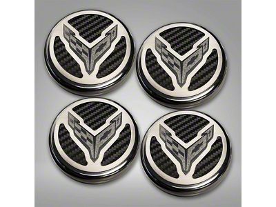 Engine Caps with Crossed Flags Logo; Black Carbon Fiber (20-25 Corvette C8 Coupe)