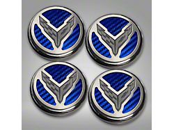 Engine Caps with Crossed Flags Logo; Blue Carbon Fiber (20-26 Corvette C8 Coupe)