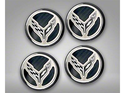 Engine Caps with Crossed Flags Logo; Real Carbon Fiber (20-25 Corvette C8 Coupe)