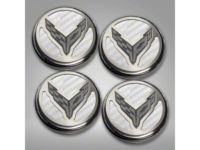 Engine Caps with Crossed Flags Logo; White Carbon Fiber (20-25 Corvette C8 Coupe)