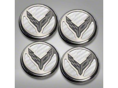 Engine Caps with Crossed Flags Logo; White Carbon Fiber (20-24 Corvette C8 Coupe)