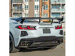 Extended Style High Wing Spoiler; Hydro-Dipped Carbon Fiber (20-26 Corvette C8 w/ Z51 Spoiler)