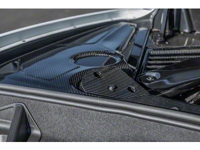 Factory Style Engine Bay Strut Tower Covers; Carbon Fiber (20-24 Corvette C8 w/ MagneRide)