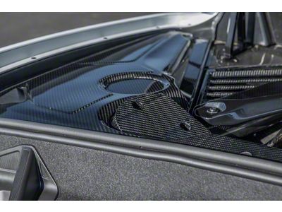 Factory Style Engine Bay Strut Tower Covers; Carbon Fiber (20-25 Corvette C8 w/o MagneRide)