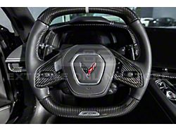 Factory Stytle Steering Wheel Trim Covers; Carbon Fiber (20-26 Corvette C8 w/ Forward Collision Button)