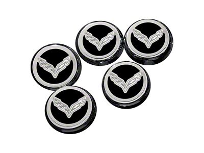 Flag Style Fluid Cap Covers; Brushed Black (14-19 Corvette C7 w/ Automatic Transmission, Excluding ZR1)