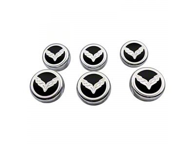 Flag Style Fluid Cap Covers; Brushed Black (14-19 Corvette C7 w/ Manual Transmission, Excluding ZR1)