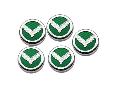 Flag Style Fluid Cap Covers; Green Carbon Fiber (14-19 Corvette C7 w/ Manual Transmission, Excluding ZR1)