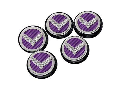 Flag Style Fluid Cap Covers; Purple Carbon Fiber (14-19 Corvette C7 w/ Automatic Transmission, Excluding ZR1)