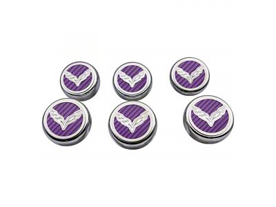 Flag Style Fluid Cap Covers; Purple Carbon Fiber (14-19 Corvette C7 w/ Manual Transmission, Excluding ZR1)