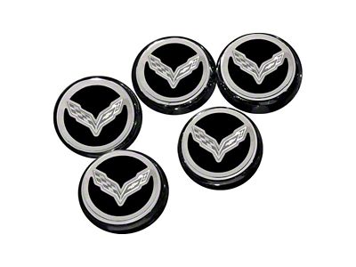 Flag Style Fluid Cap Covers; Solid Black (14-19 Corvette C7 w/ Automatic Transmission, Excluding ZR1)