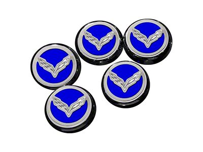 Flag Style Fluid Cap Covers; Solid Dark Blue (14-19 Corvette C7 w/ Automatic Transmission, Excluding ZR1)