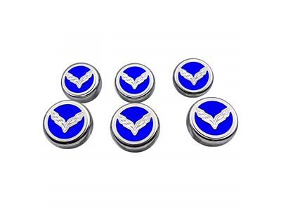 Flag Style Fluid Cap Covers; Solid Dark Blue (14-19 Corvette C7 w/ Manual Transmission, Excluding ZR1)