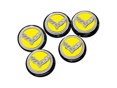 Flag Style Fluid Cap Covers; Solid Yellow (14-19 Corvette C7 w/ Automatic Transmission, Excluding ZR1)