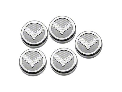 Flag Style Fluid Cap Covers; White Carbon Fiber (14-19 Corvette C7 w/ Automatic Transmission, Excluding ZR1)