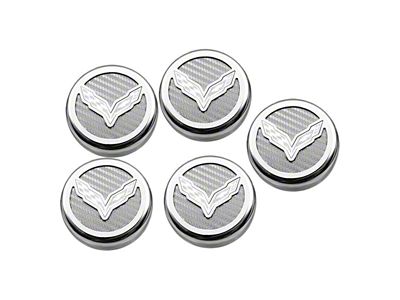 Flag Style Fluid Cap Covers; White Carbon Fiber (14-19 Corvette C7 w/ Manual Transmission, Excluding ZR1)