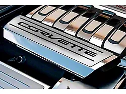 Fuel Rail Cover Overlay with Corvette Logo; Brushed Black Inlay (14-19 Corvette C7 with Factory Fuel Rails)