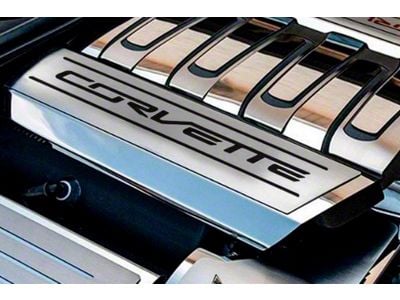 Fuel Rail Cover Overlay with Corvette Logo; Brushed Black Inlay (14-19 Corvette C7 with Factory Fuel Rails)