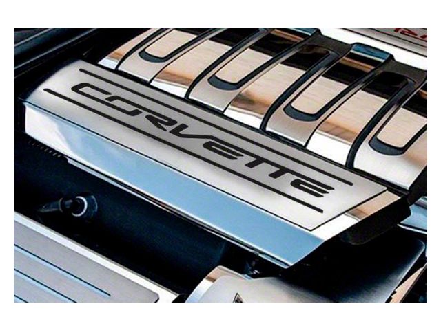 Fuel Rail Cover Overlay with Corvette Logo; Black Inlay Solid (14-19 Corvette C7)
