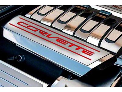 Fuel Rail Cover Overlay with Corvette Logo; Bright Red Inlay Solid (14-19 Corvette C7)