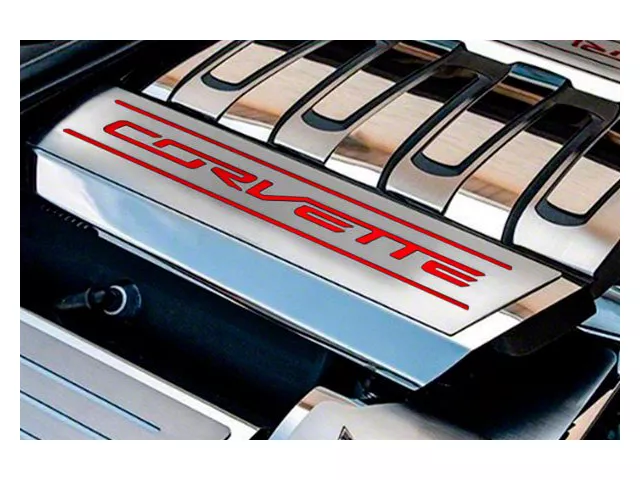 Fuel Rail Cover Overlay with Corvette Logo; Bright Red Inlay Solid (14-19 Corvette C7)