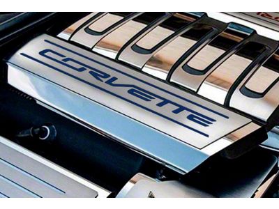 Fuel Rail Cover Overlay with Corvette Logo; Solid Dark Blue Inlay (14-19 Corvette C7)