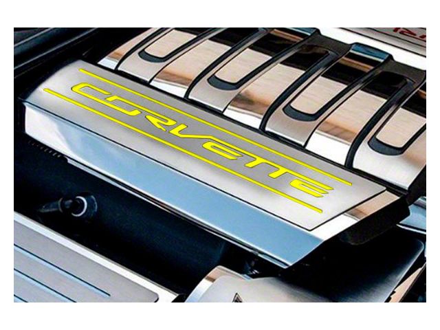 Fuel Rail Covers with Corvette Logo; Solid Yellow Inlay (14-19 Corvette C7)