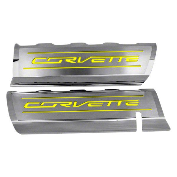 Corvette Fuel Rail Cover Overlay with Corvette Logo; Yellow Inlay Solid