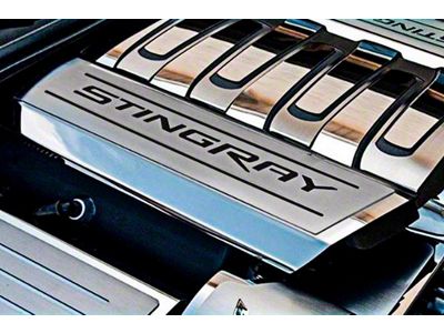 Fuel Rail Covers with Stingray Logo; Brushed Black (14-19 Corvette C7)