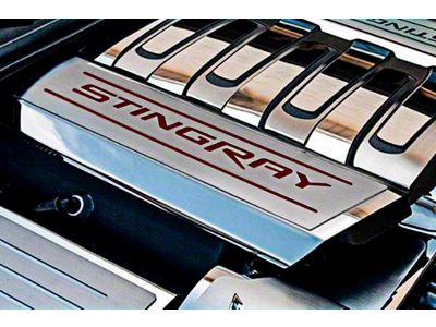 Fuel Rail Covers with Stingray Logo; Garnet Red Inlay (14-19 Corvette C7)