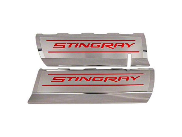 Fuel Rail Covers with Stingray Logo; Bright Red Inlay Solid (14-19 Corvette C7)