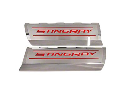 Fuel Rail Covers with Stingray Logo; Solid Bright Red Inlay (14-19 Corvette C7)