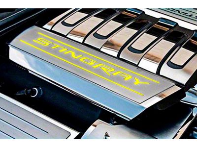Fuel Rail Covers with Stingray Logo; Yellow Inlay Solid (14-19 Corvette C7)