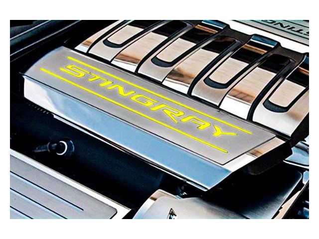 Fuel Rail Covers with Stingray Logo; Yellow Inlay Solid (14-19 Corvette C7)