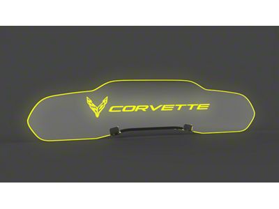 Glow Plate with Amber/Yellow Flags Left of Text Logo; Clear (20-24 Corvette C8 Coupe)