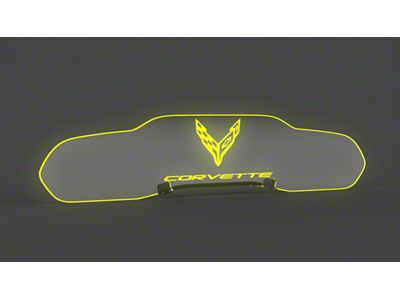 Glow Plate with Amber/Yellow Flags Over Text Logo; Clear (20-24 Corvette C8 Coupe)
