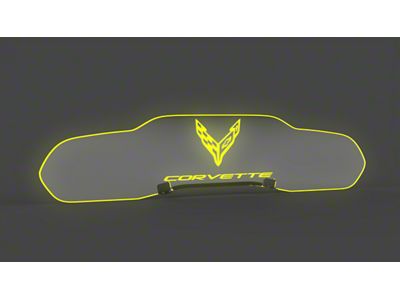 Glow Plate with Flags Over Text Logo; Clear; Amber/Yellow Lighting Kit (20-25 Corvette C8 Coupe)