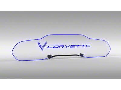 Glow Plate with Flags Left of Text Logo; Clear; Blue Lighting Kit (20-25 Corvette C8 Coupe)